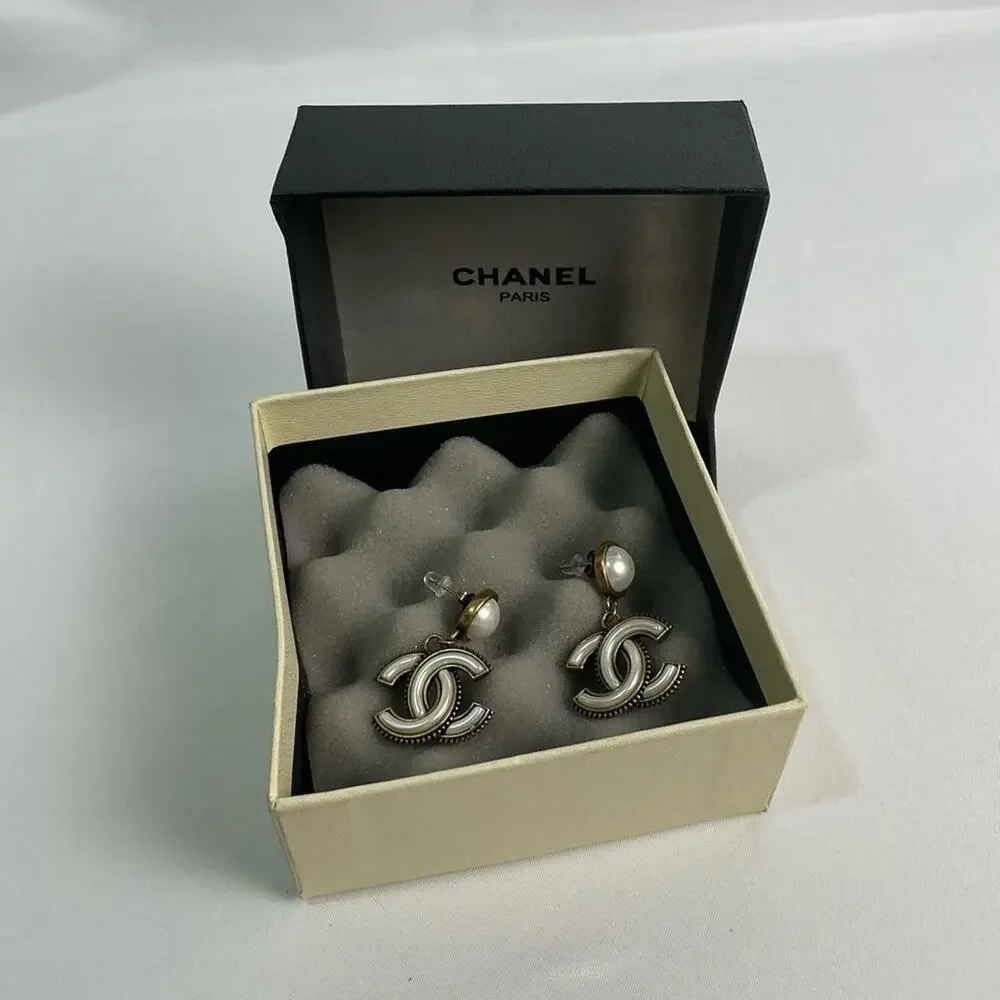 Chanel Antique Gold Pearl Earrings Estate Jewelry